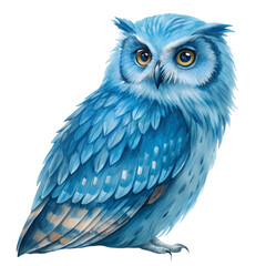 Fototapeta premium Mystical blue owl watercolor illustration isolated on a transparent background bird