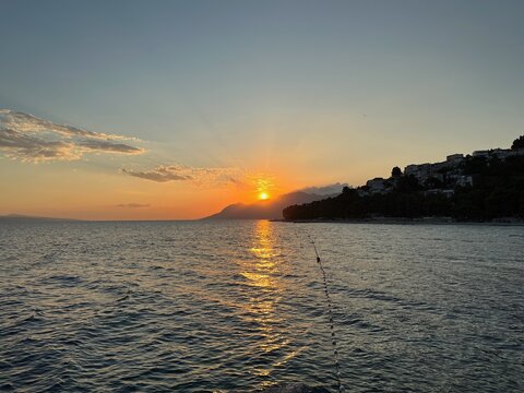 Beautiful sunset on a warm summer day in Baska Voda, Croatia.