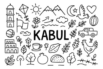 Kabul icons: hand-drawn symbols of culture and nature