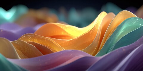 Colorful abstract waves flowing and glowing with golden particles