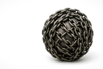 Obraz premium A metal ball made of chains. Space for text.