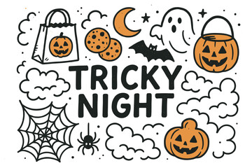 Halloween doodle art with pumpkins, ghosts, and spooky elements