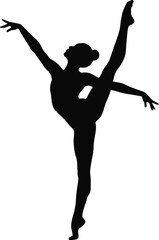 A black silhouette of a female ballet dancer in a graceful pose standing tall Eps 10