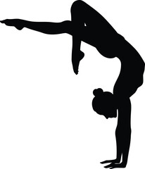 A woman in a backbend yoga pose on a white background Eps 10