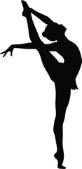 A black silhouette of a female dancer in a graceful pose on white background Eps 10