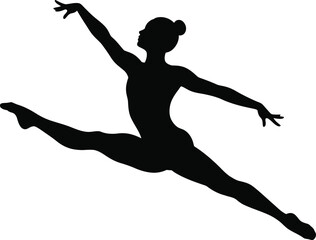 A female ballet dancer in mid jump on a white background in silhouette Eps 10