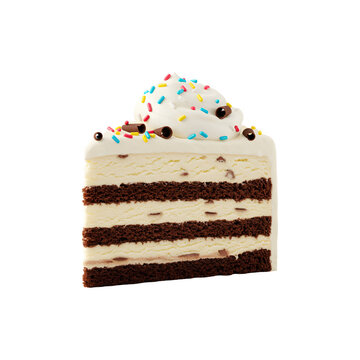 Chocolate and vanilla layer cake slice topped with prinkles &ndash; festive birthday party dessert food photo