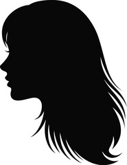 Black silhouette of a woman s head in profile with long hair Eps 10