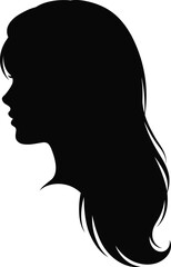 A black silhouette of a woman s head in profile with long hair Eps 10