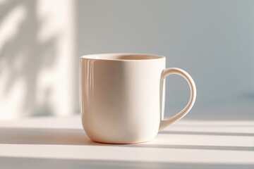 Obraz premium Simple white ceramic cup resting on a table illuminated by soft natural light