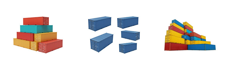 Shipping container stacking process warehouse digital industrial setting aerial logistics efficiency isolated set png