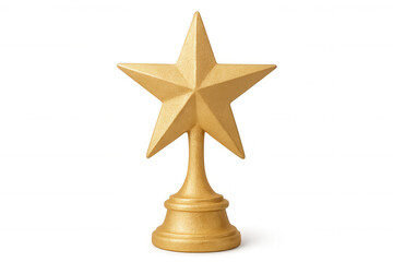 Golden star trophy standing on a transparent background, representing achievement, recognition, and success