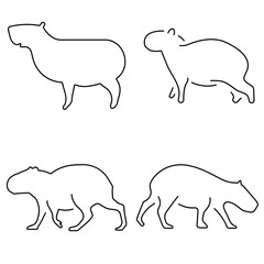 Group of black capibara icons on a white background. Vector illustration.