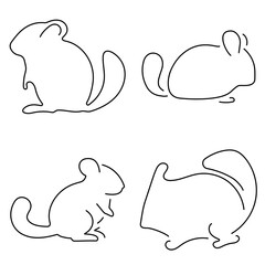 Group of black chinchila icons on a white background. Vector illustration.