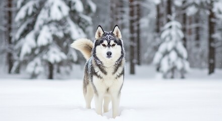 Naklejka premium Husky Dog in Snow