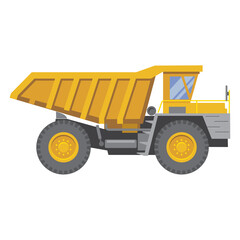 Cartoon heavy hauler truck isolated on white background, construction equipment