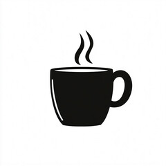 Minimalist Black Coffee Cup Icon with Steaming Aroma on White Background.