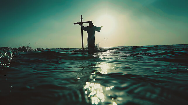 Silhouette of a Man standing on the water - Powered by Adobe