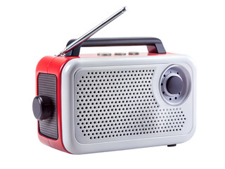 Fototapeta premium Red and white portable radio with antenna isolated on transparent background