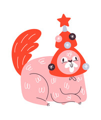 Obraz premium Christmas cat wearing festive hat