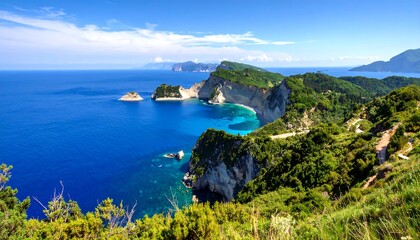 Coastal Cliffs with Ionian Sea, and Greece.