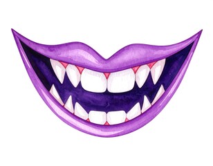 Naklejka premium Purple Vampire Fangs Smile Halloween.