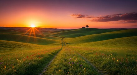 Fototapeta premium Sunrise over rolling hills