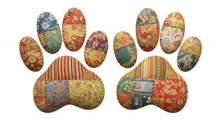 Colorful patchwork dog paw prints design