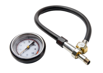 Pressure gauge with hose isolated on transparent background