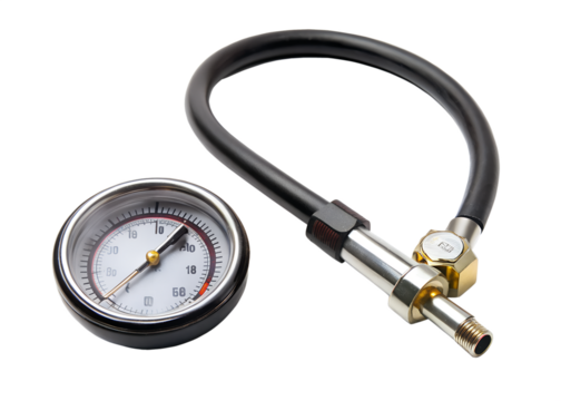 Pressure gauge with hose isolated on transparent background