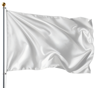 White flag waving outdoors, clear background, design mockup