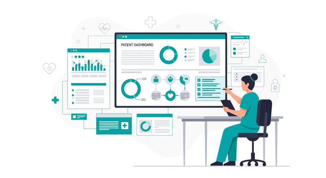 Healthcare professional analyzing patient data on a dashboard for improved treatment outcomes