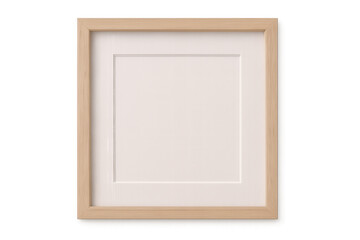 Light wooden square empty frame mockup with transparent background, perfect for showcasing artwork or photography