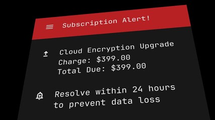 Subscription alert animation upgrade notification charge payment concept dummy footage