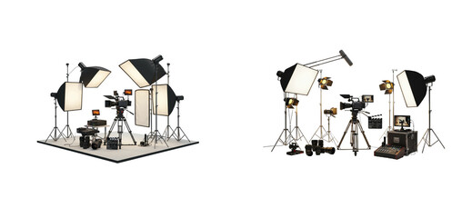 Professional setup studio equipment controlled environment overhead creative lighting techniques isolated set png