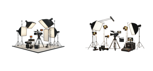Professional setup studio equipment controlled environment overhead creative lighting techniques isolated set png