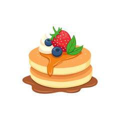 Stack of Pancakes with Fruit and Syrup