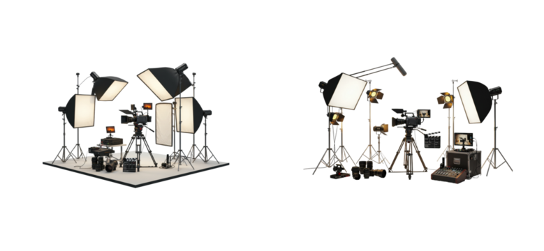 Professional setup studio equipment controlled environment overhead creative lighting techniques isolated set png