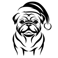 Fototapeta premium Pug with Santa Hat Vector Illustration, Dog Ready for Christmas Holiday