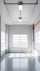 Car service as a business. Modern industrial interior with large windows and concrete walls  
