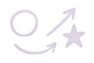 Hand-drawn white doodle arrows, circle, star pointing upward, floating against transparent backdrop