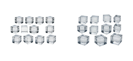 Elegant clear glass cubes for decorative displays studio setting product minimalist aesthetic isolated set png