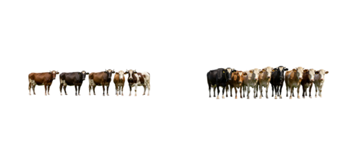 Cattle herd gathering farm pasture animal open field wide angle agricultural livestock management isolated set png