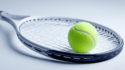 Tennis Racket and Bright Yellow Ball on a Minimalist Background Ready for an Energetic Match