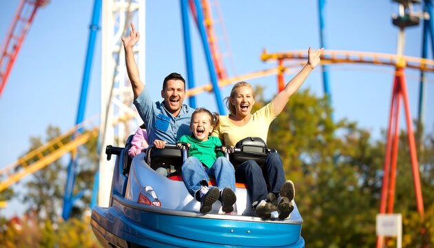 Family enjoying a roller coaster ride