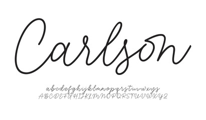 Carlson Hand drawn vector alphabet. Modern monoline signature script font. Elegant Signature Font. Best Alphabet Beautiful Calligraphy Signature Font
