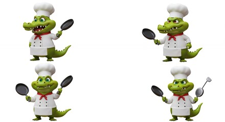 Cartoon crocodiles chefs cooking illustration