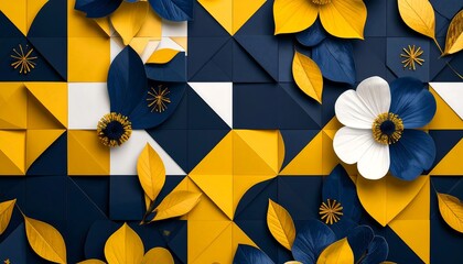 Navy with gold floral paper art.