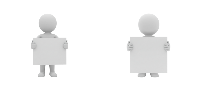 Creative blank signage presentation by characters minimalist studio neutral two perspectives isolated set png