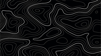 Topography Contour Mapping Vector with Black Seamless Elevation Texture, Outdoor Print Design, Adventure Visuals, and Abstract Map Backgrounds